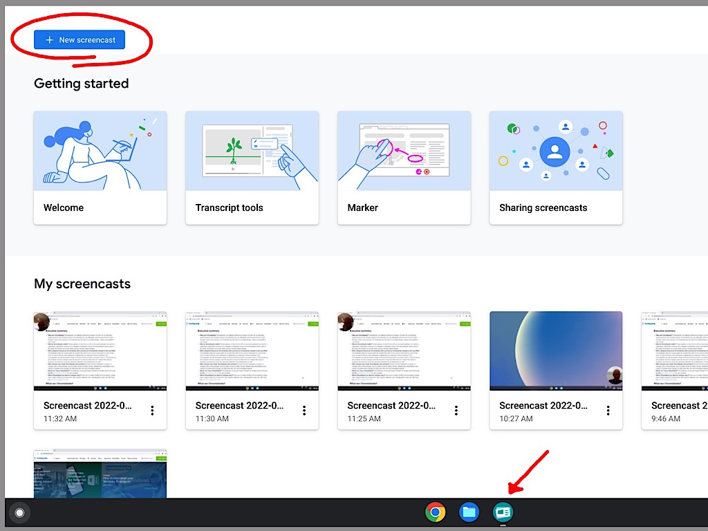 Chrome OS Screencast app with drawing tools and annotation features
