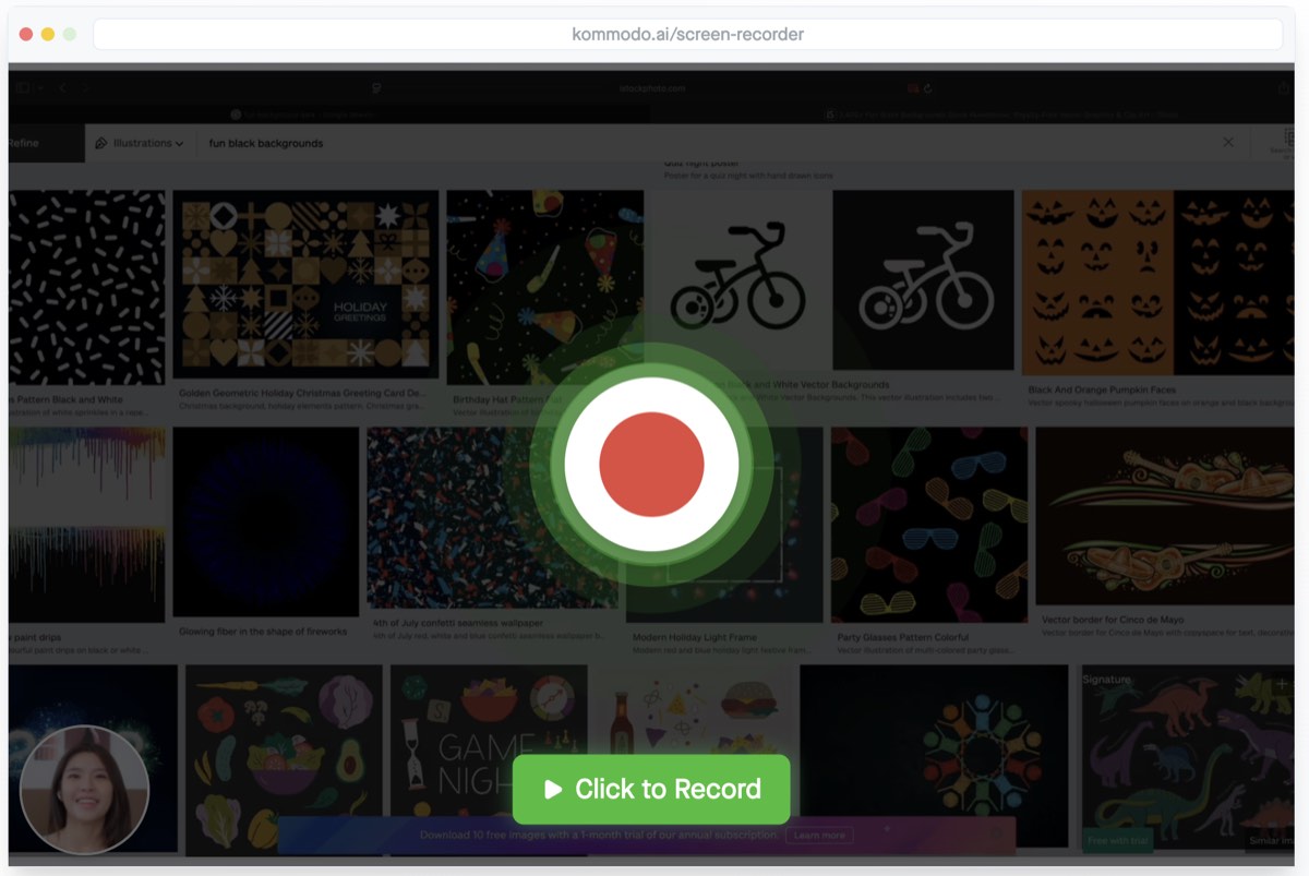 Kommodo browser-based screen recorder - Click to Record